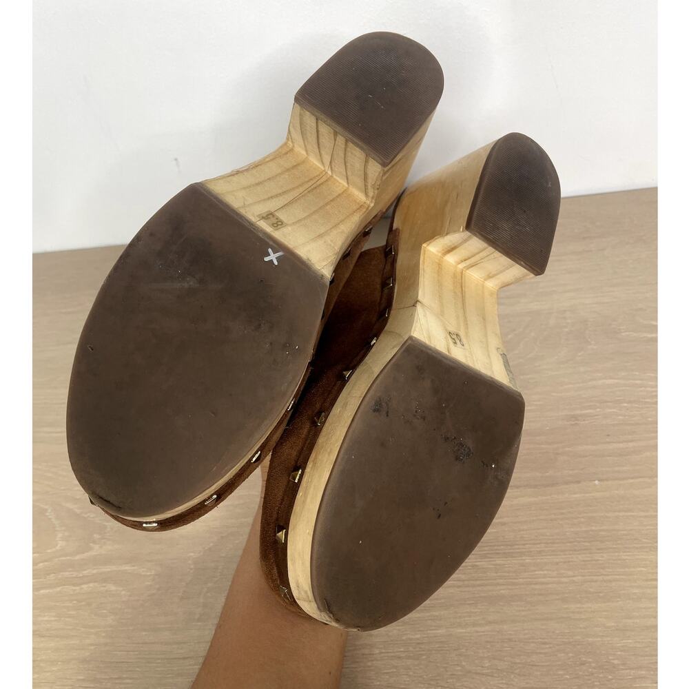 Steve Madden Brown Suede Studded Wooden Platform Clogs - Picture 8 of 10